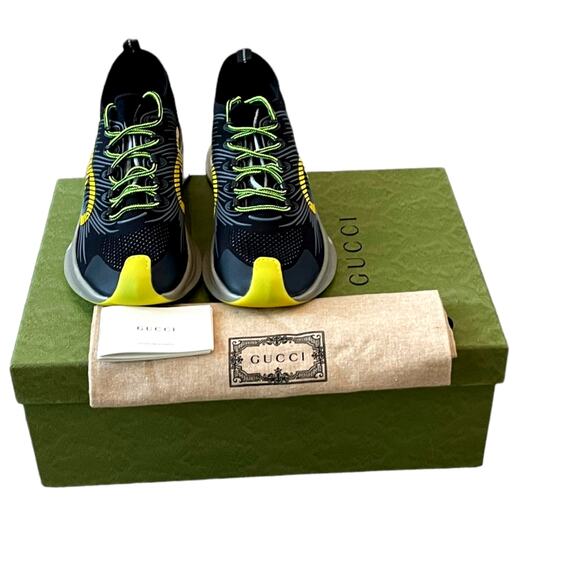 GUCCI Men GG RUN Sneakers Athletic Low Top 680938 Black Yellow 11 | US 11.5 NEW - Picture 2 of 15
